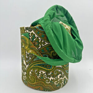 Vintage Green Paisley Bucket Bag Knitting Yarn Tool Organizer
